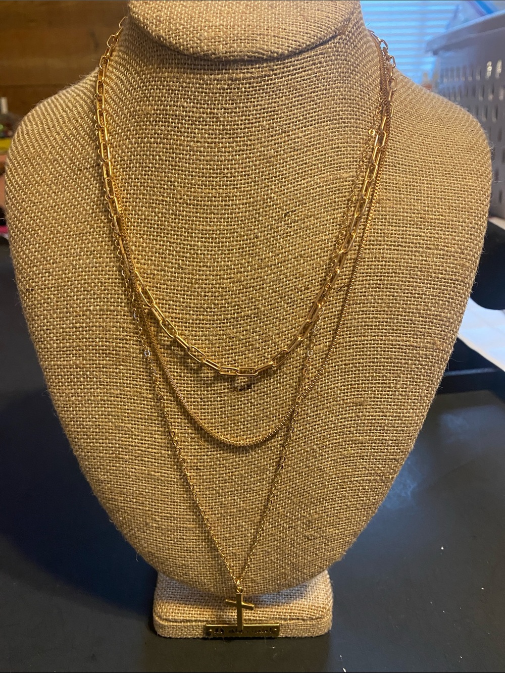 Layered Gold Cross Necklace Set - Women Jewelry